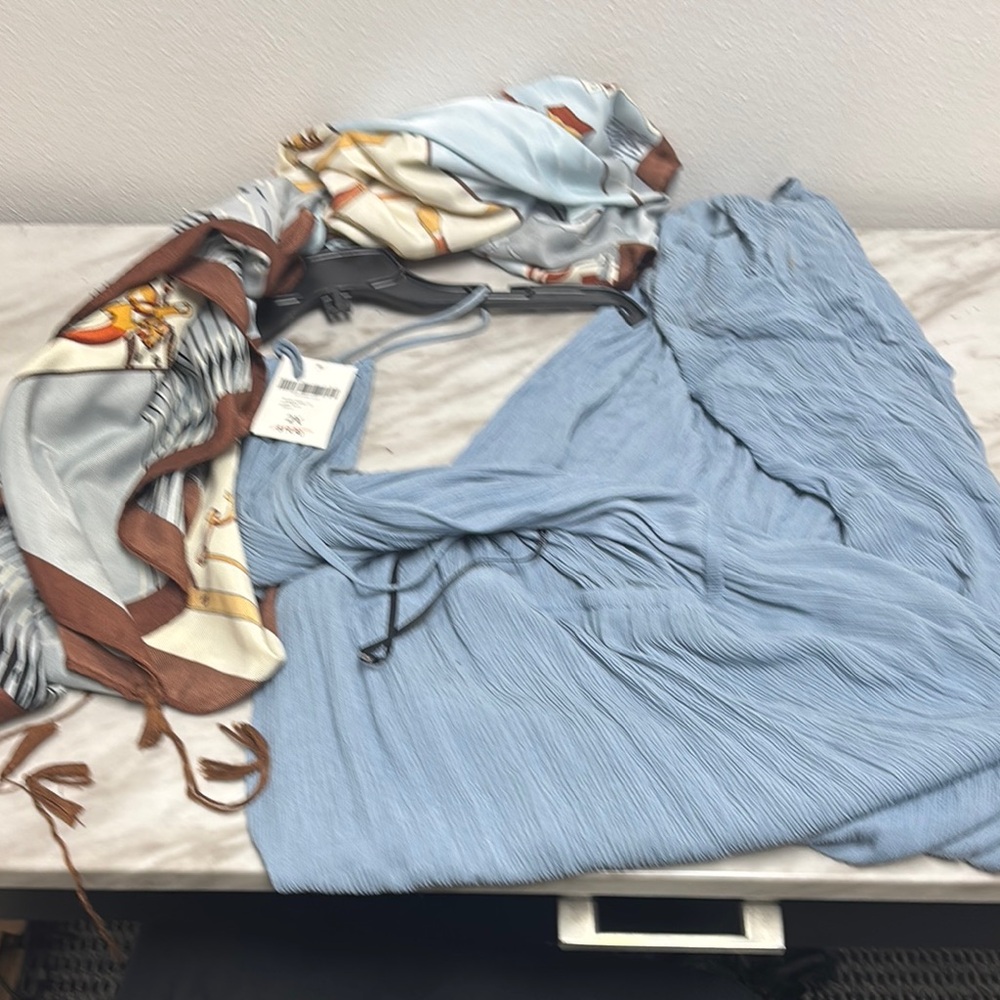 Light Blue Maxi Dress with Scarf